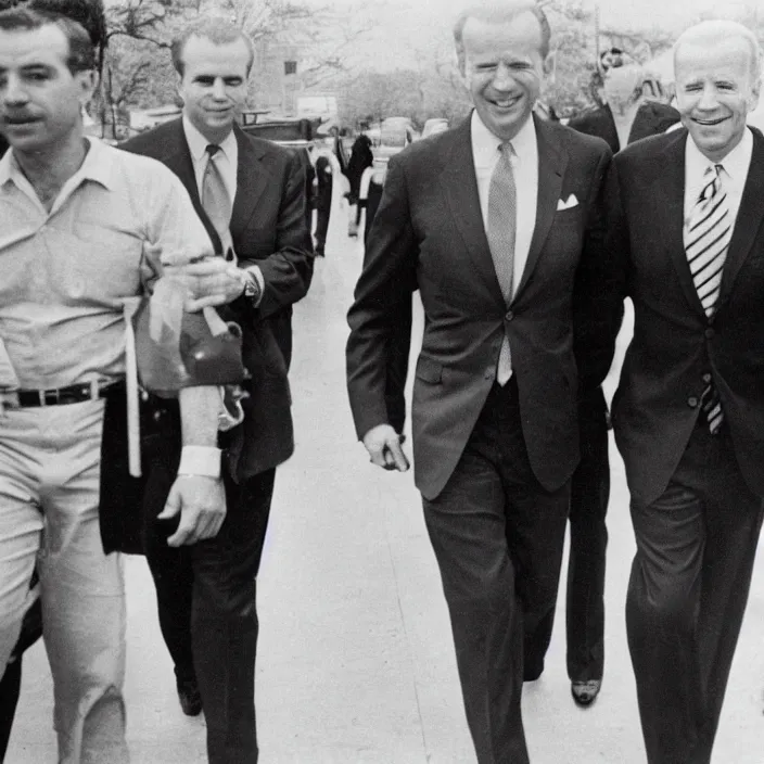 Image similar to Joe Biden walking with Lee Harvey Oswald as walmart