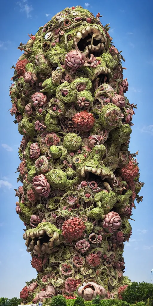 Image similar to colossal grotesque prehistoric flower made from best unfulfilled mankind projects in the middle of abandoned post soviet constructivist cityscape, Stalinist architecture, ultradetailed, Intricate by Hayao Miyazaki and Josan Gonzalez and Makoto Shinkai and Giuseppe Arcimboldo and Wes Anderson