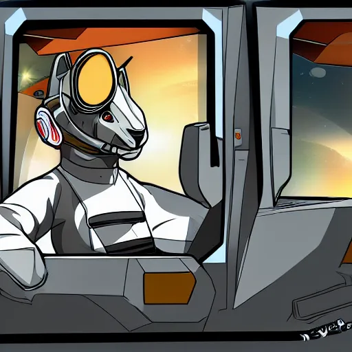 Image similar to an anthropomorphic kangaroo in a spaceship, interior photo, anime style, futuristic, cell shading high resolution