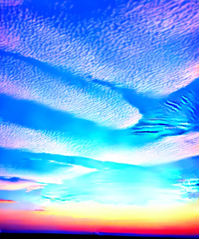 Prompt: thin cloud streaks in cursive on clear blue sky sunset