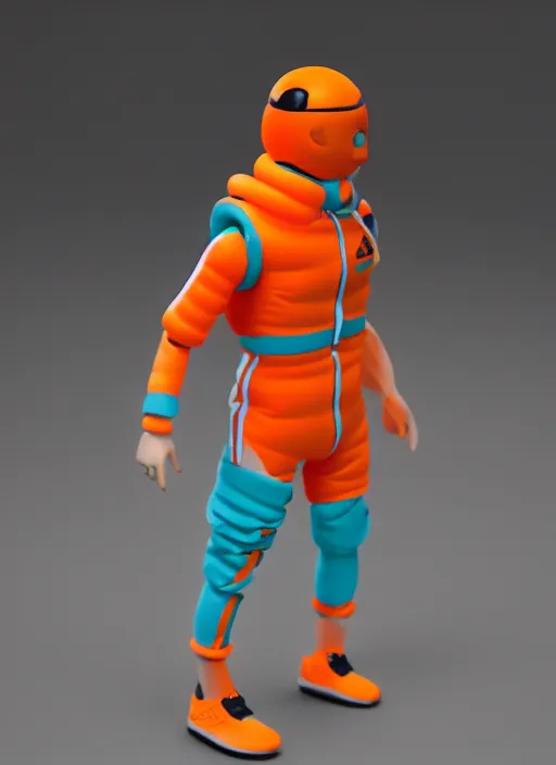 Prompt: accurate detailed pvc inflatable orange & teal colored action figure god, full body, futuristic, concept art, character only, detailed art, adidas streetwear, figurine!!!, studio lighting, grey background, no shadow, trending on artstation, 4 k, sharp, highly - detailed, focus on face!!!