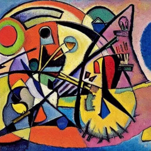 Image similar to a abstract painting coven of witches by kandinsky