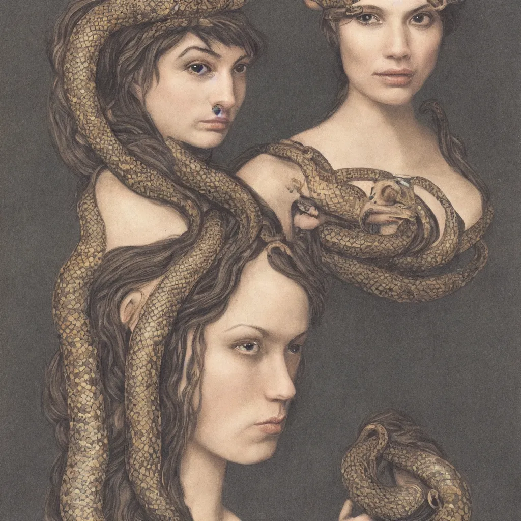 Image similar to Symmetrical portrait of a beautiful woman with snakes in her hair