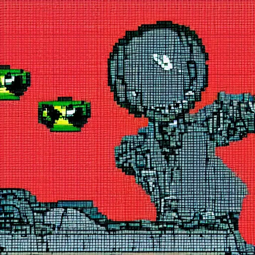 Image similar to alien invasion, pixel art, 3 2 - bit, hd pixel art, highly detailed, creepy, horror