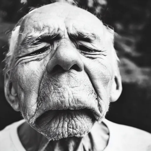 Image similar to close up photograph of old man closed eyes, 4 k, 8 k, 1 6 k