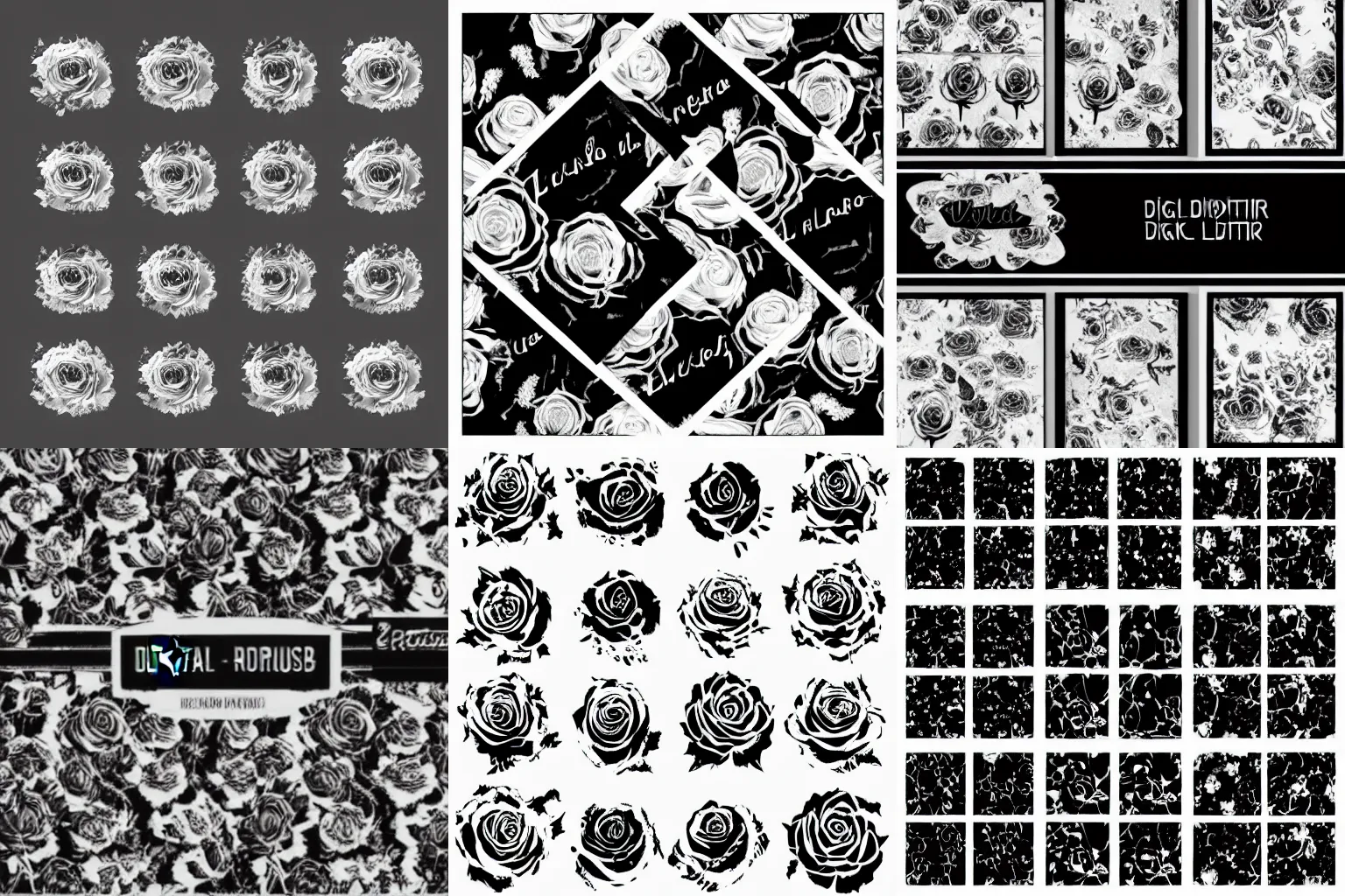 Prompt: digital grunge black and white lightning and roses vector asset pack