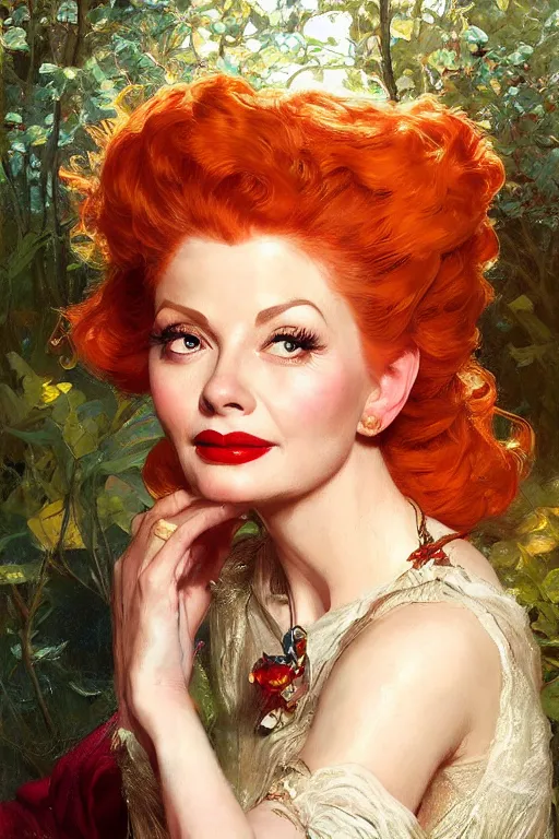 Prompt: Lucille Ball portrait, fantasy, elegant, intricate, by Stanley Artgerm Lau, greg rutkowski, thomas kindkade, alphonse mucha, loish, norman Rockwell