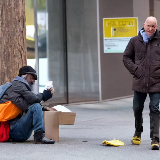 Prompt: jeff bezos as a homeless person, living in the streets