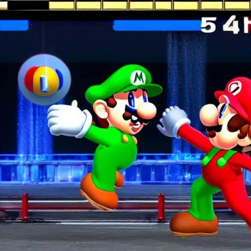Prompt: Mario and Luigi in king of Fighters 15 unreal engine 5 4k ultra realistic and high quality