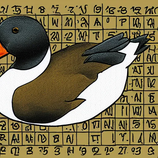 Image similar to a duck doing a crossword puzzle in the style of a new yorker cartoon