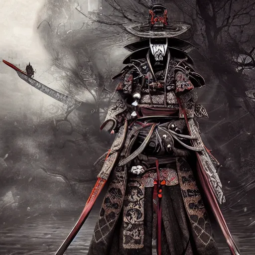 Image similar to Victorian Gothic Samurai, hd, intricate, bloodborne, 8k, digital art