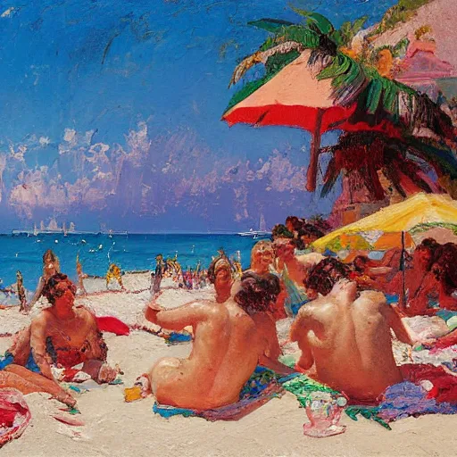 Image similar to rich and indulgent oil paint impasto reliefs, happy italian beach scene, an artwork by charles w. bartlett and jackson pollack and colin campbell cooper