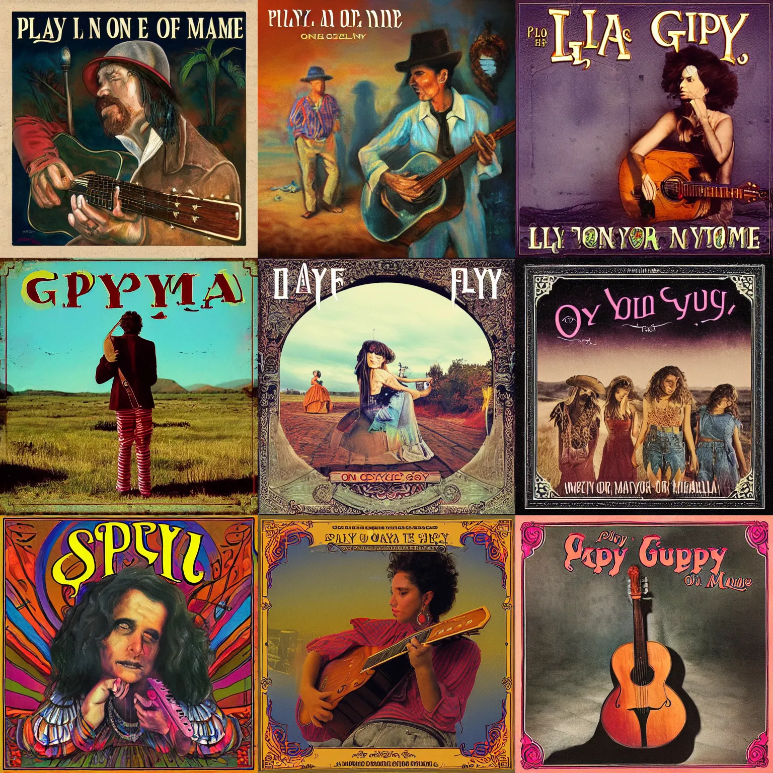 Prompt: play a song for me ol'gypsy, album cover art