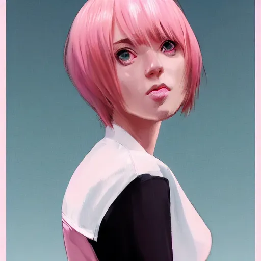 Prompt: smirking woman with cute - fine - face, pretty face, white and pink hair, realistic shaded perfect face, extremely fine details, by realistic shaded lighting, dynamic background, poster by ilya kuvshinov katsuhiro otomo, magali villeneuve, artgerm, jeremy lipkin and michael garmash and rob rey, pascal blanche, kan liu