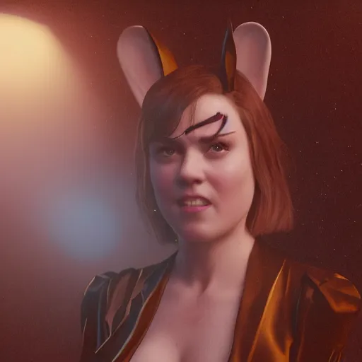 Image similar to detailed film still of mary winstead wearing a playboy bunny outfit, 8 k, by greg rutkowski, artgerm, global illumination