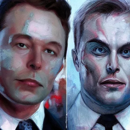 Image similar to elon musk is two face, harvey dent from batman, one face side has dragonskin fantasy sharp focus intricate elegant digital painting