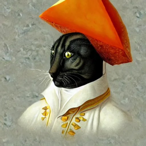 Prompt: napoleon as a cat holding a cheese digital concept art