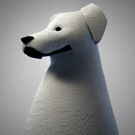 Image similar to 3 d render of very big white dog with a sherlock holmes hat,