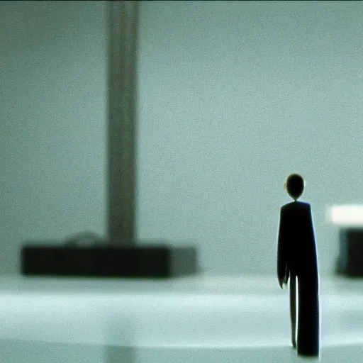 Image similar to a cinematic film still from a 2001 Pixar horror movie about an evil Billionaire that creates a virus to control the population, in the style of Pixar, shallow depth of focus