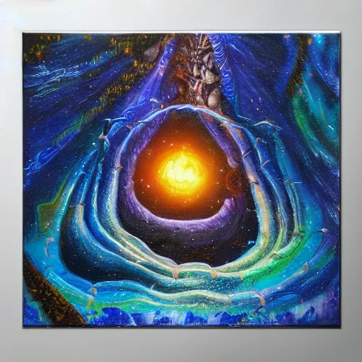 Prompt: atlantis, galactic astral realm journey in oil painting, trending on art station, surrealist art