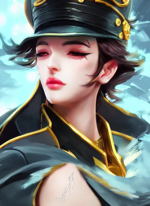 Image similar to a highly detailed illustration of beautiful girl cosplaying jotaro kujo, hyperdetailed perfect face, dramatic pose, intricate, elegant, highly detailed, centered, digital painting, artstation, concept art, smooth, sharp focus, league of legends concept art, wlop.