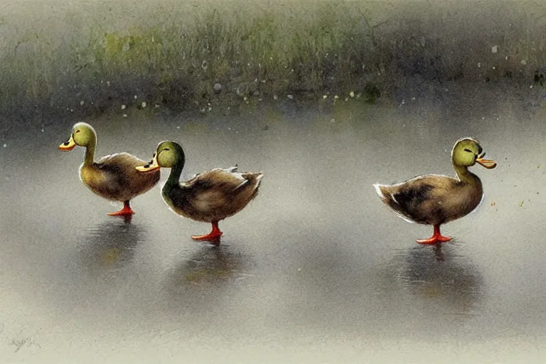 Prompt: ( ( ( ( ( cartoon duck family on wet road. muted colors. ) ) ) ) ) by jean - baptiste monge!!!!!!!!!!!!!!!!!!!!!!!!!!!