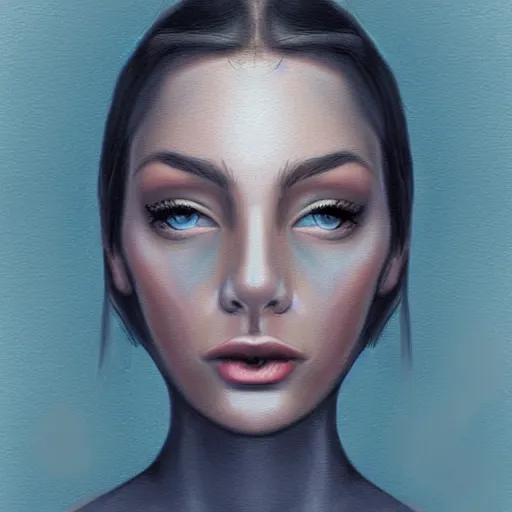 Prompt: a drawing of a woman's face with blue eyes, a digital painting by Nyuju Stumpy Brown, tumblr contest winner, digital art, speedpainting, flat shading, painterly