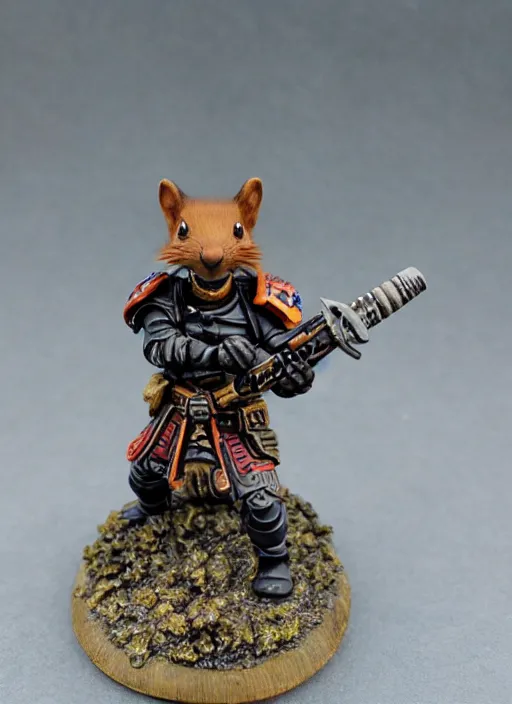 Prompt: 8 0 mm resin detailed miniature of a warhammer 4 0 k anthropomorphized squirrel warrior, product introduction photos, 4 k, full body,