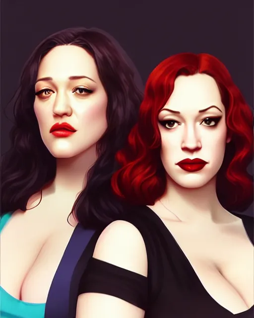 Prompt: kat dennings christina hendricks jennifer tilly, by wlop and ilya kuvshinov and artgerm