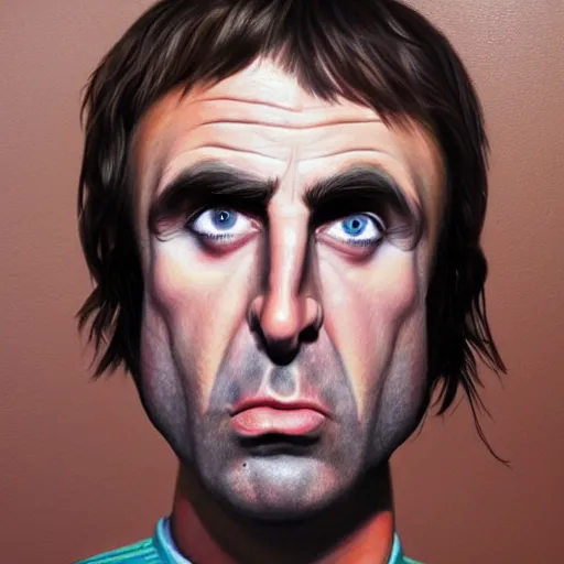 Image similar to Caricature portraits done of Liam Gallagher, realistic, hyperrealistic, very realistic, highly detailed, very detailed, extremely detailed, detailed, oil painting, digital art, trending on artstation