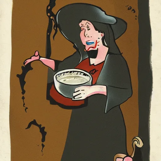 Prompt: witch conjuring a cup of coffee