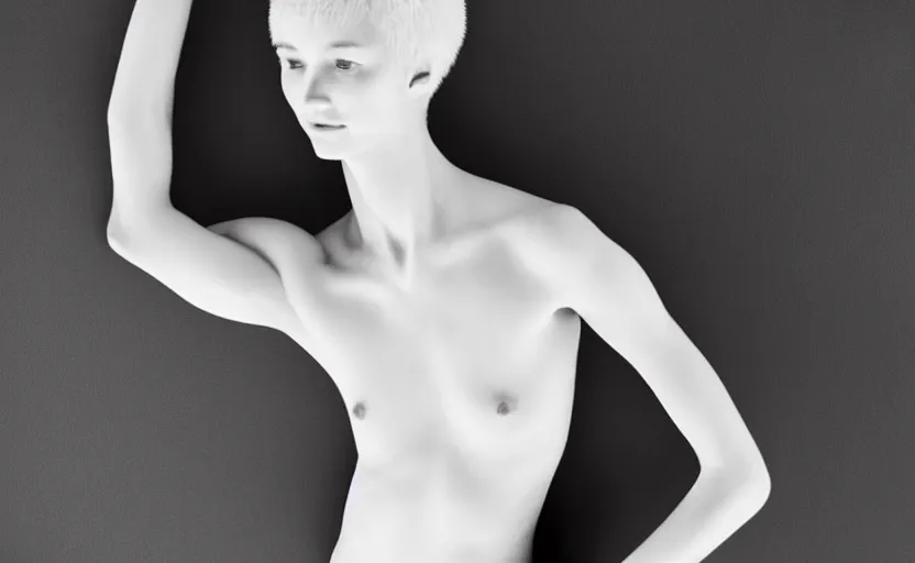 Image similar to human body and head and hair, posing, sss, white solid, pale skin