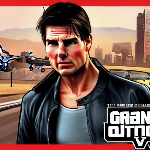 Prompt: tom Cruise in a grand theft auto loading screen art style