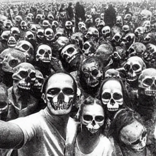 Prompt: the last selfie ever taken skeletons lots of bodies world war 3