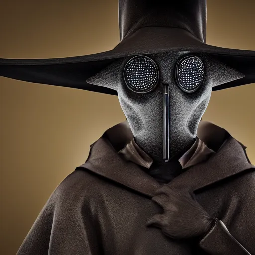 Prompt: a plague doctor waving at the camera, smiling, happy, photo realistic, octane render, 4K,