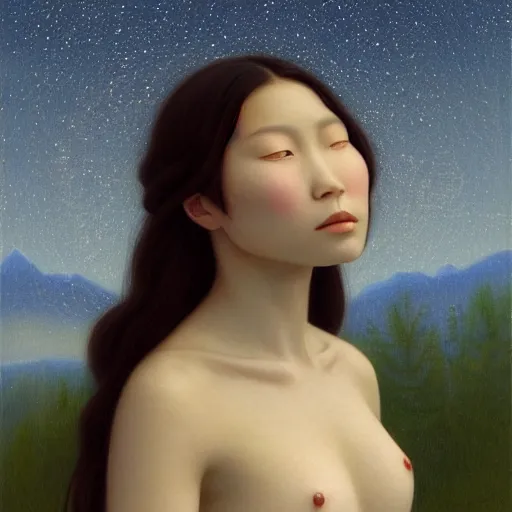 Prompt: a ultradetailed beautiful painting of a young european inuit woman in the park by hsiao ron cheng, ngai victo, nivanh chanthara jean delville wlop and dougherty patrick, trending onv artstation, alaska, light sparkles, major arcana sky, sharp focus, soft light