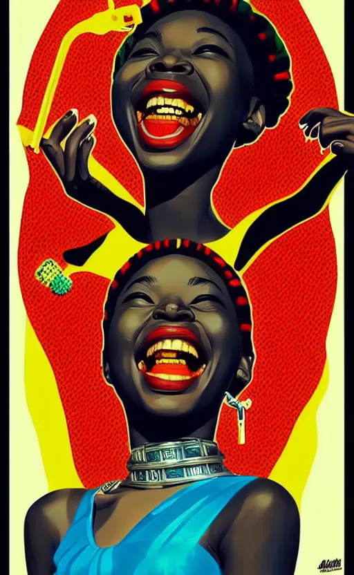 Prompt: mama africa laugh at her child!!! pop art, pixel, bioshock, gta chinatown, artgerm, richard hamilton, mimmo rottela, julian opie, aya takano, ultra hardly intricate details!!! ultra realistic visual!!! sharp focus!!!