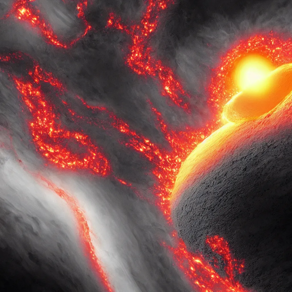 Image similar to lava planet developing at the edge of a black hole, photorealistic, hyper detailed.