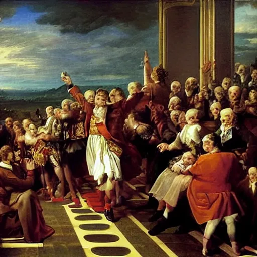 Image similar to gordon brown is the king of the world, baroque painting