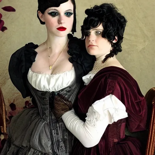 Image similar to regency era romance but with goth kids