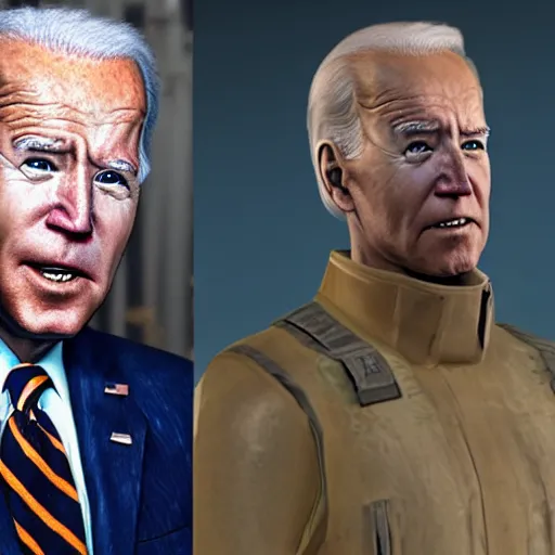 Image similar to joe biden in half life ending, half life ending screenshot