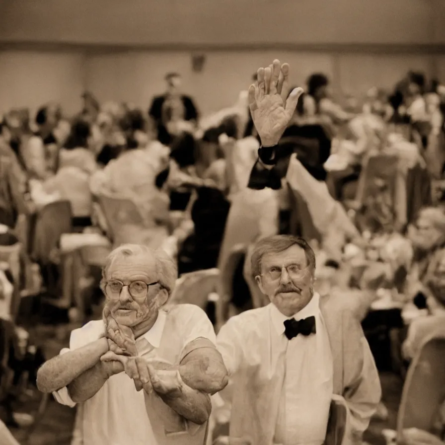 Prompt: 7 0 s movie still of an old man in a soviet ballroom with multiple hands on the floor, cinestill 8 0 0 t 3 5 mm, heavy grain, high quality, high detail