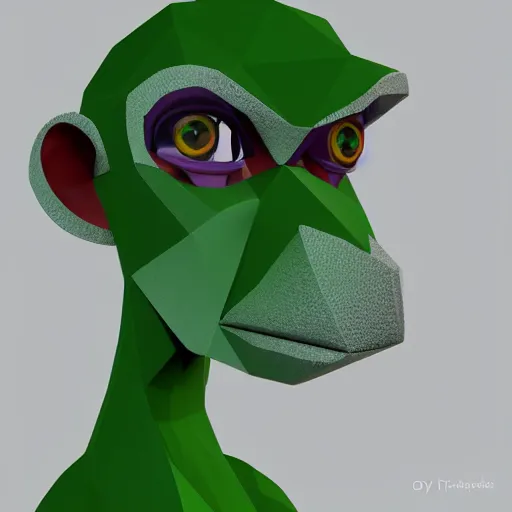 Image similar to polygon art style of a portrait of a green monkey, digital art, blender 3 d, octaine