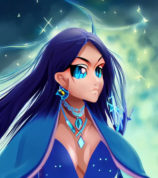 Prompt: the sorceress of blue diamonds, close - up, pixiv, trending on artstation, vector, anime, hdr