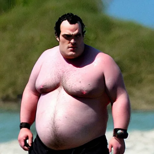 Image similar to morbidly obese henry cavil at the beach