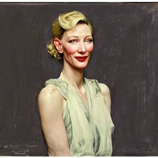 Prompt: painting of cate blanchett by Norman rockwell