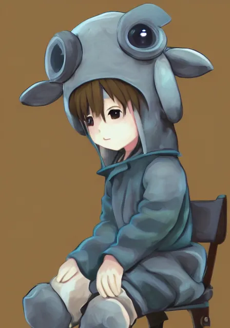 Image similar to beautiful little boy wearing sheep suit using a smartphone while sitting on chair, gray, blue, green and brown pallet color. made in abyss art style, inspired in kris from deltarrune, cute detailed artwork, anatomically correct, soft details, ilya kuvshinov, reflection, mobile wallpaper