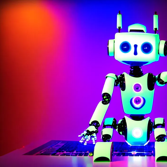 Image similar to a robot fursuiter generating beautiful music, colorful, vivid, abstract