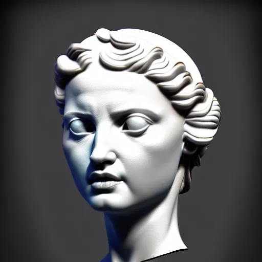 Prompt: 3 d sci - fi cgartist anaglyph ambient occlusion rendering of a hyper realistic marble greek statuary godess head product photo bright white backdrop high key colored lighting, wide shot, trending on artstation