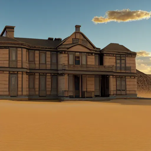 Prompt: 3 d render of victorian house on the desert